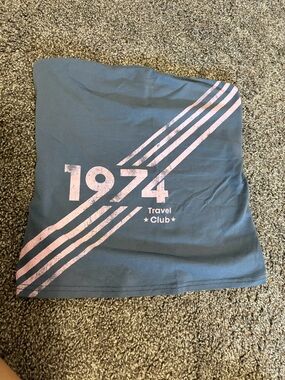 Girls' 1974 Travel Club Graphic Tube Top - Blue with Pink Print